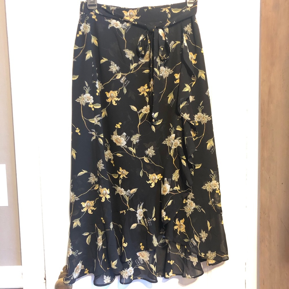 Floral Print Wrap Midi Skirt